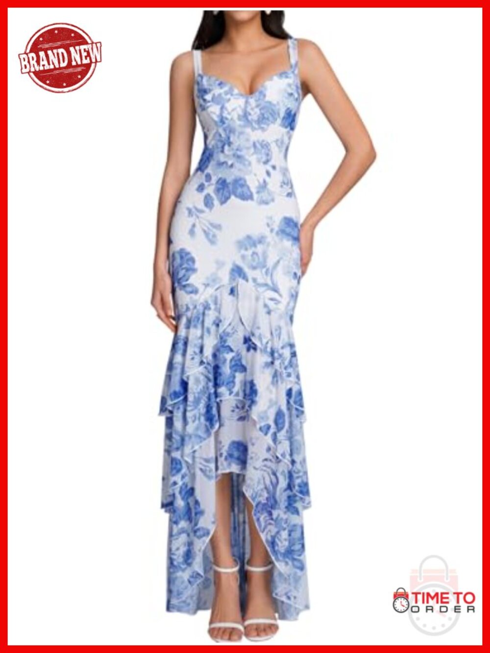 Women's Tiered Hem Floral Maxi Dress Elegant Wedding Guest Bodycon